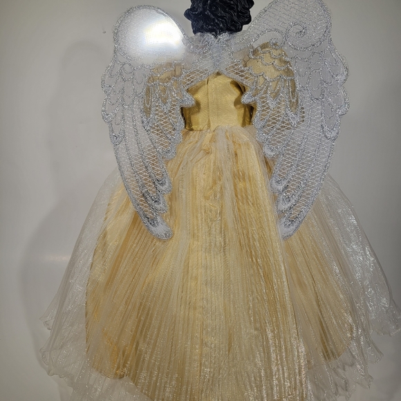 14" Holiday Lane 10-Light Angel Tree Topper with Gold Dress & Silver Wings - Picture 3 of 6